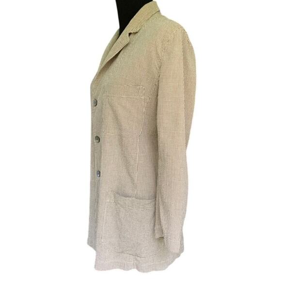 Vintage Unisex Ralph Lauren Brown & Cream Checked Seersucker Blazer Size 6 - Picture 3 of 6